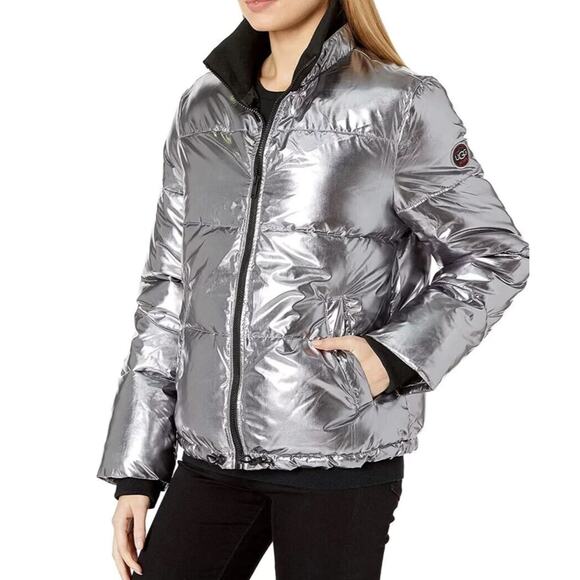 UGG IZZIE Women's PUFFER NYLON on tag SILVER METALIC JACKET. Size XL - Picture 1 of 8